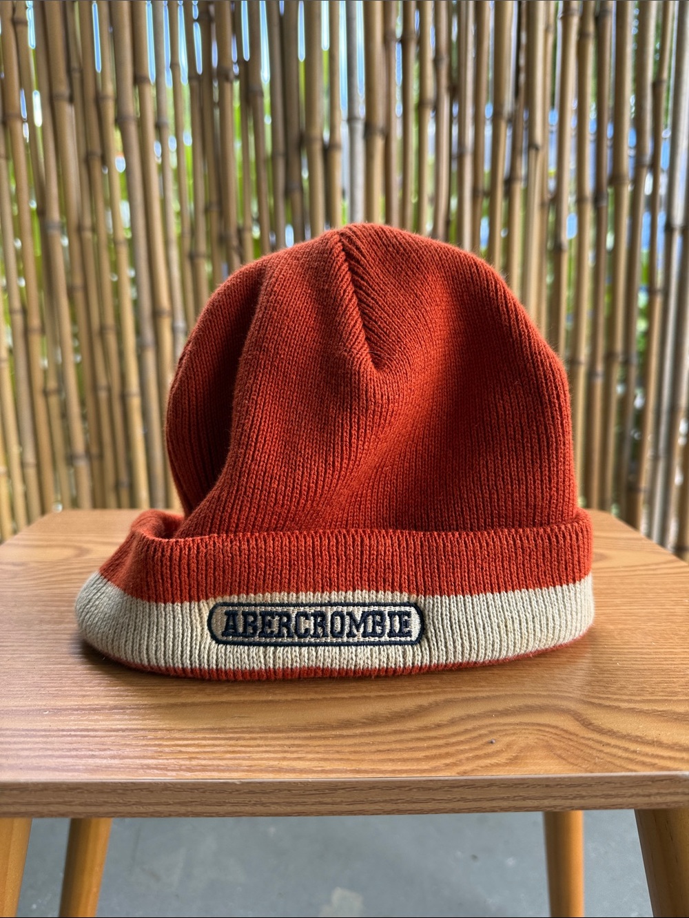 Abercrombie & Fitch Rust Orange and Cream Knit Cuffed Beanie